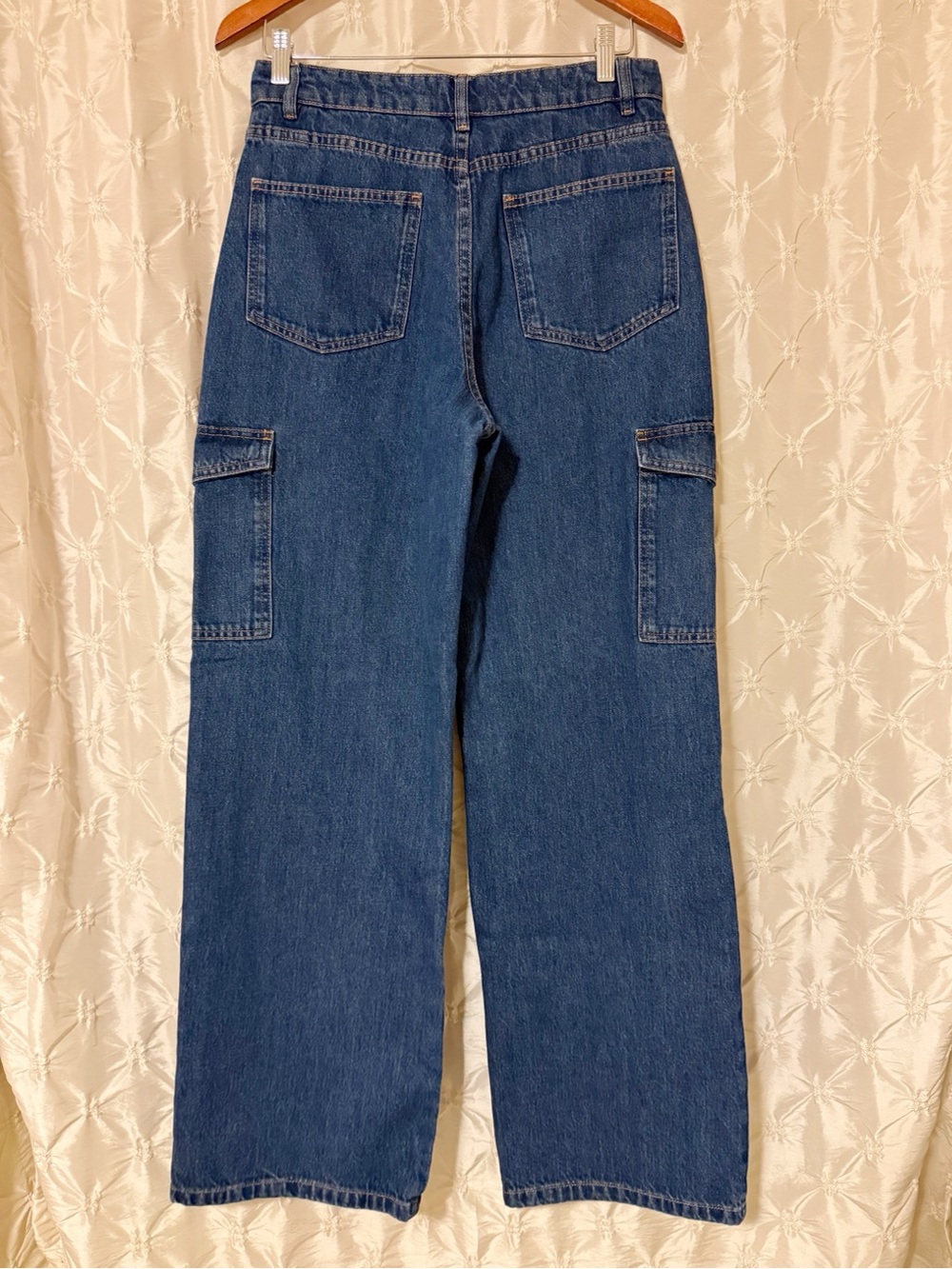 Sézane Flint Trousers Dark Blue High Waisted Cargo Wide Leg Jeans Size 40 FR 8 - Picture 7 of 13